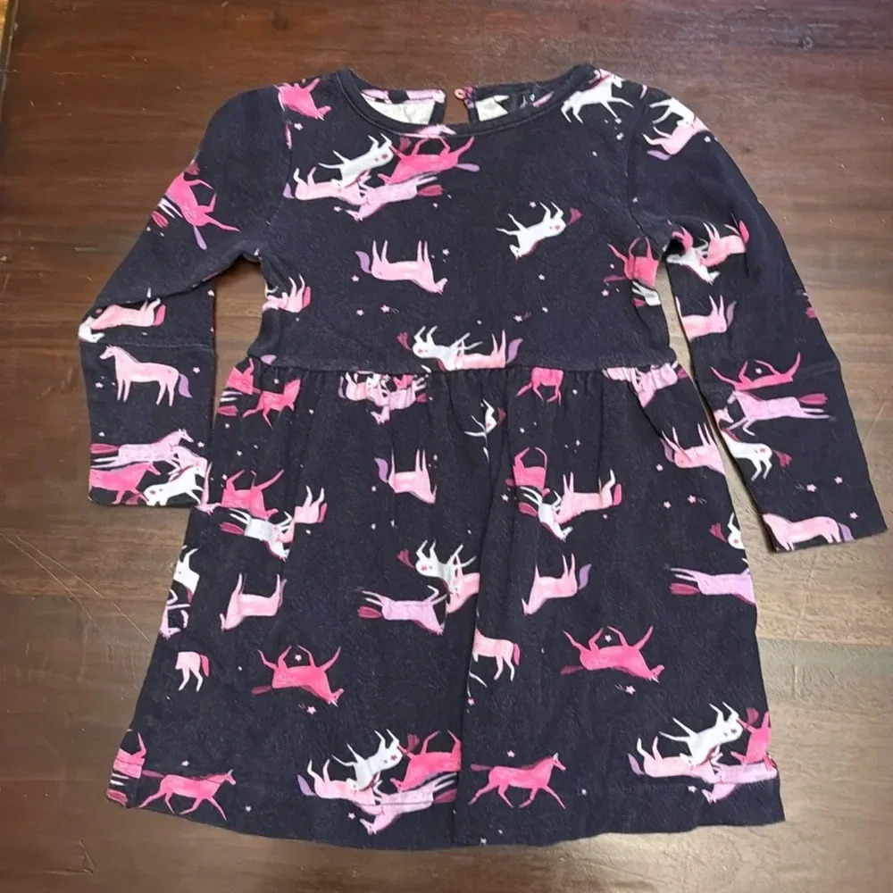 Joules girls navy unicorn long sleeve dress size 4y